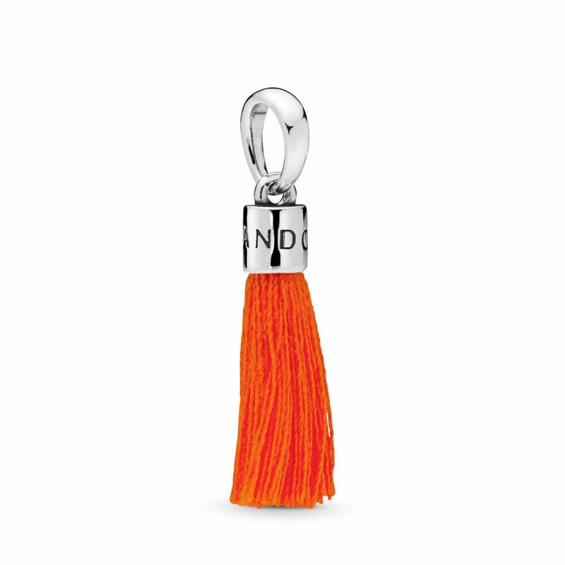 Pandora Orange Fabric Tassel Dangle Charm Ireland - Sterling Silver/Textile/ Synthetical Fibers/Oran